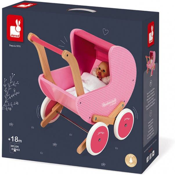 Merkloos Janod Mademoiselle Poppenwagen - Woodywoodtoys.nl